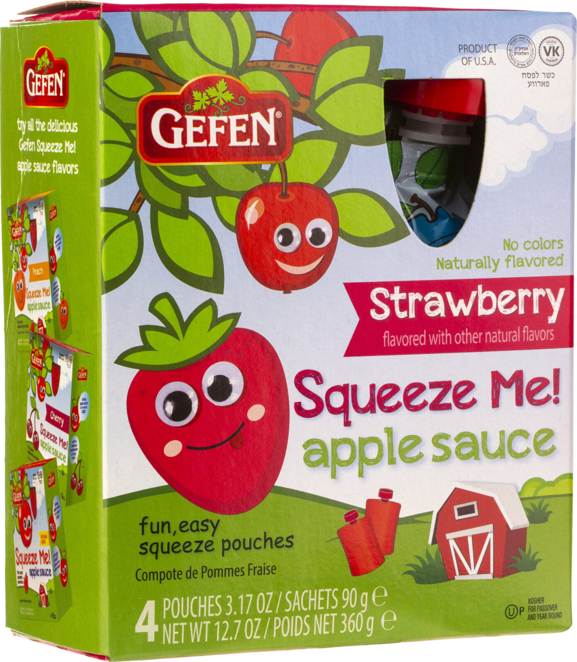 Gefen Apple Sauce Strawberry Squeeze Me 4 Pouches x 90Gr