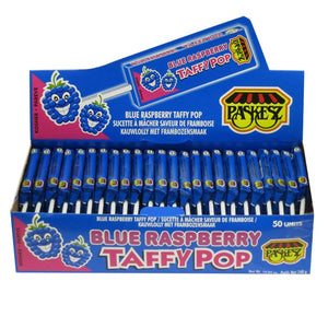 PASKESZ TAFFY POPS BLUE RASPBERRY DISPLAY 50PK 540G