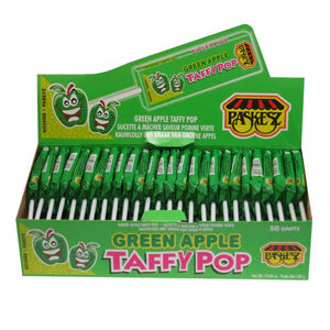 PASKESZ TAFFY POPS GREEN APPLE DISPLAY 50PK 540G