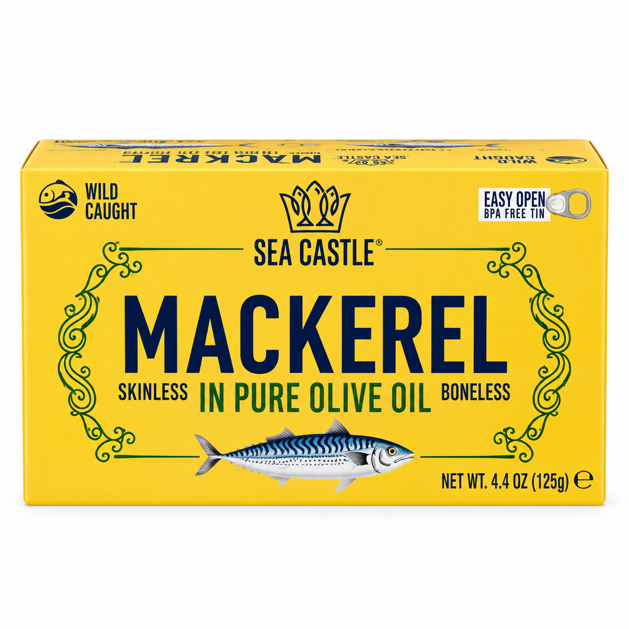 SEA CASTLE MACKEREL SKINLESS & BONELESS FILLETS OLIVE OIL 125G X 12