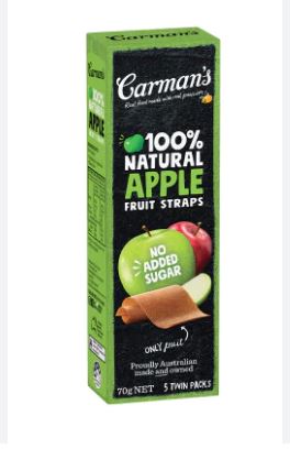 CARMAN'S APPLE FRUIT STRAPS 5PK 70G - Dainty Food Australia