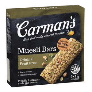 CARMANS BARS MUESLI ORIGINAL FRUIT FREE 6 PACK 270G (B60) X 6