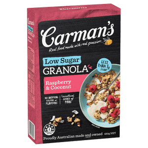 CARMANS GRANOLA RASPBERRY & COCONUT LOW SUGAR (G6RC) X 6