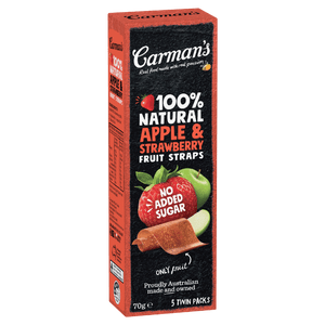 CARMANS FRUIT STRAPS NATURAL APPLE & STRAWBERRY 6X6X70G