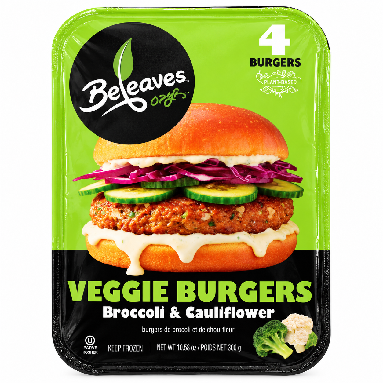 BELEAVES FROZEN BURGERS BROCCOLI CAULIFLOWER 300 G x 12