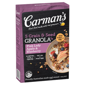 CARMANS GRANOLA 5 GRAIN SUPERSEED PINK LADY APPLE & BLUEBERRY (G6AB)