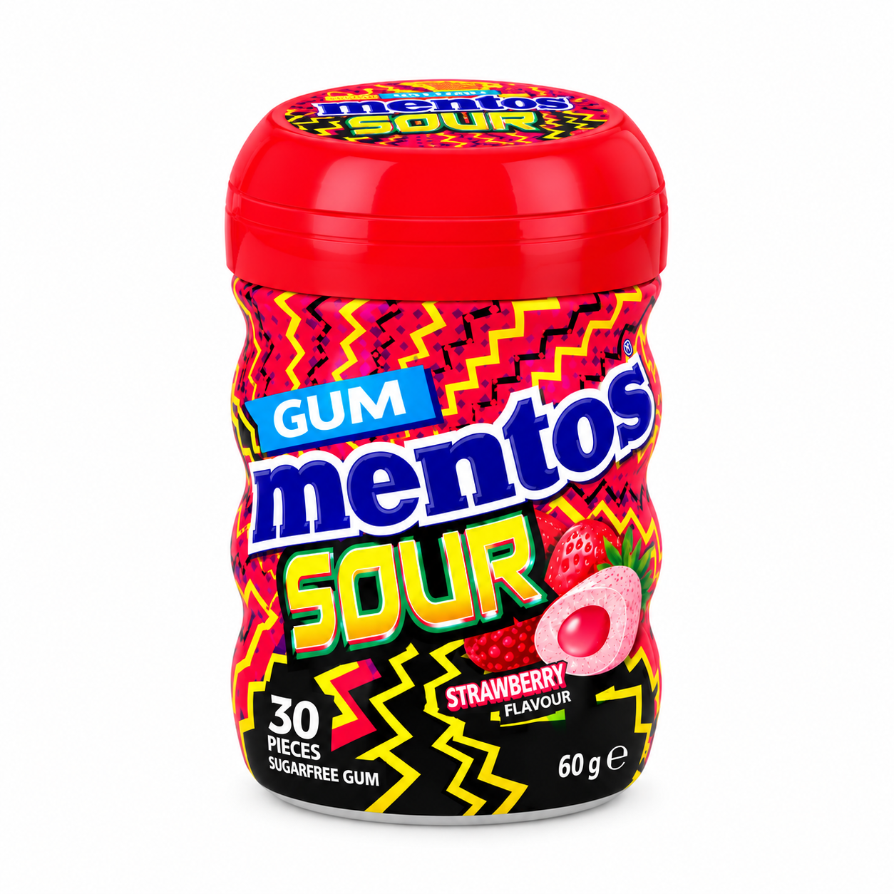 MENTOS GUM BOTTLE SOUR STRAWBERRY 30PC 60G SUGARFREE x 24