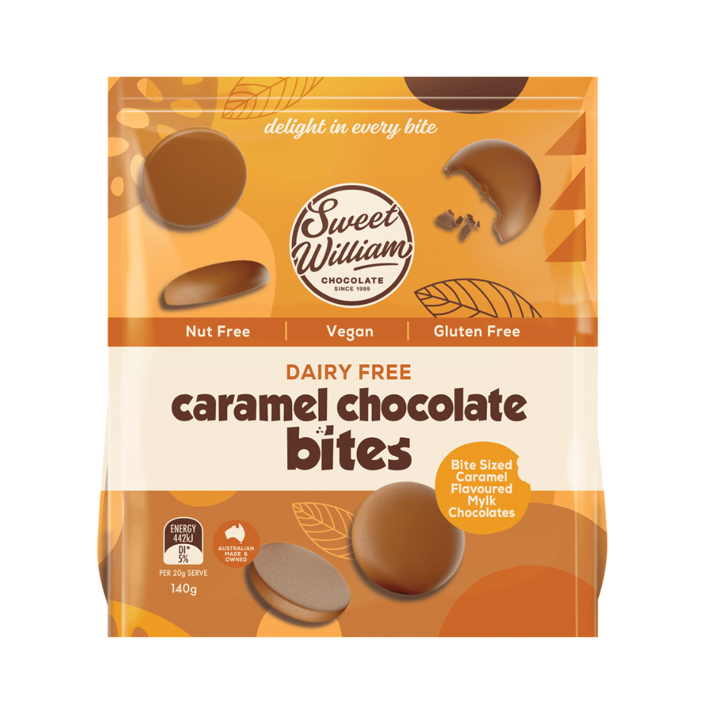 SWEET WILLIAM CARAMEL CHOCOLATE BITES 140G X 12