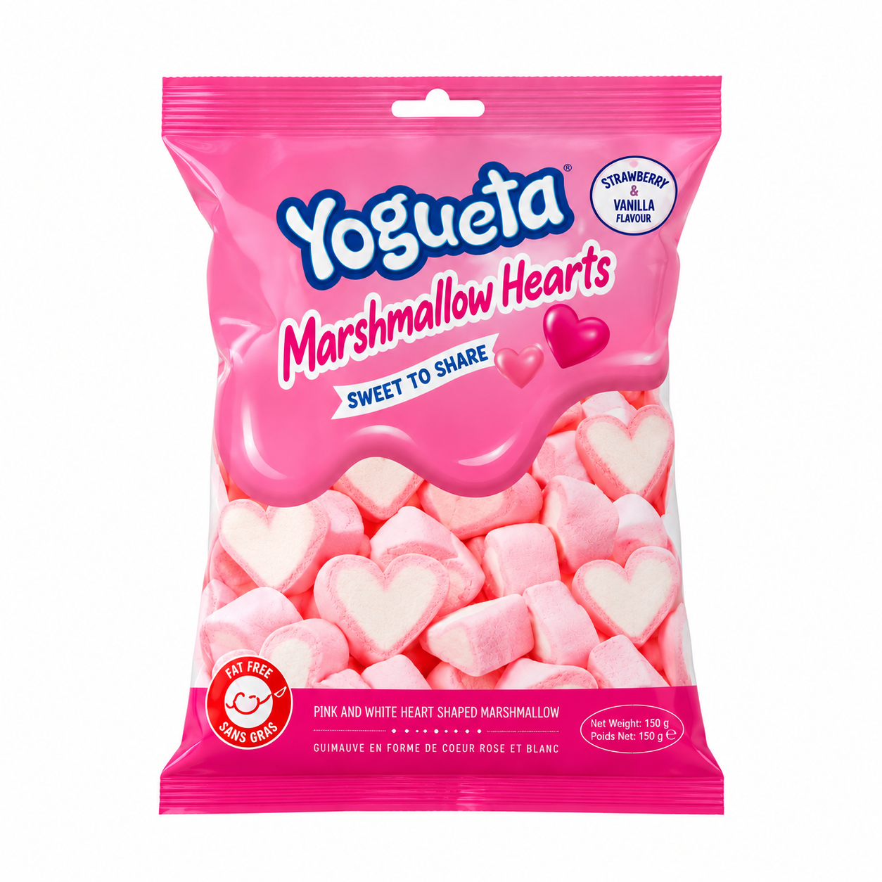 YOGUETA MARSHMALLOW PINK & WHITE HEART 150G X 18
