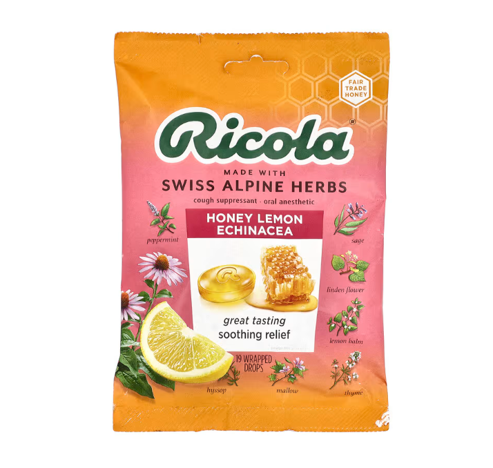 RICOLA SWISS HERB HONEY LEMON ECHINACEA 19 DROPS X 8