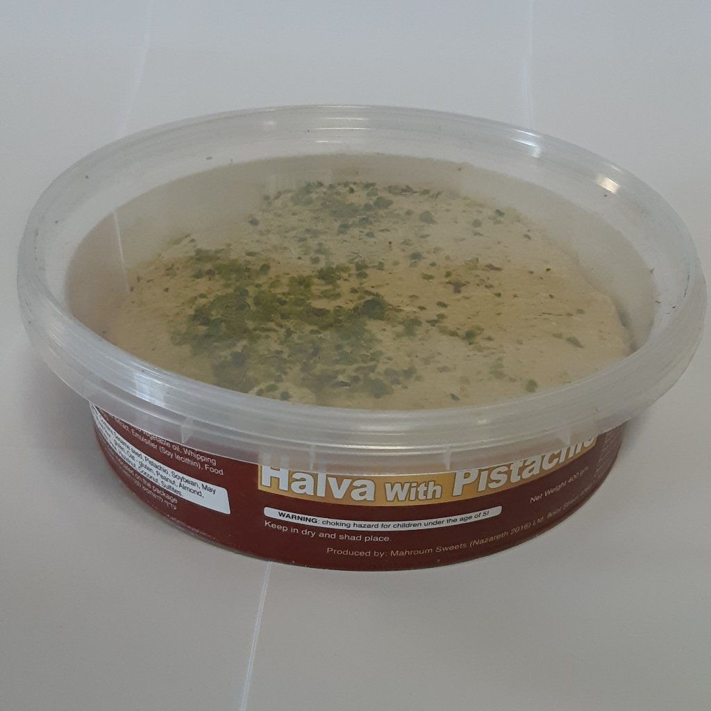 Mahroum Sweets Halva Vanilla Pistachio Round Container 400Gr